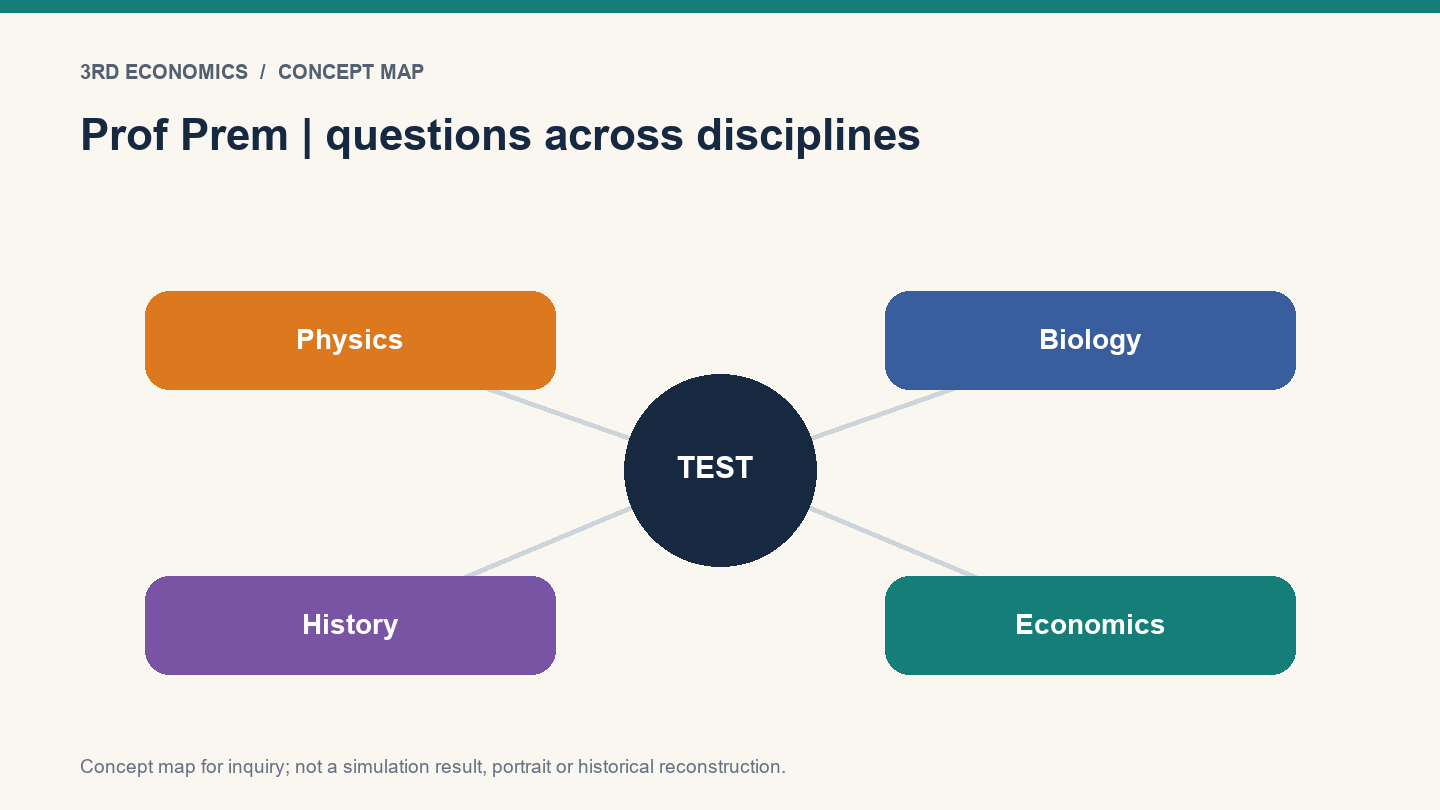 Prof Prem | questions across disciplines. Conceptual relationship map, not measured results.